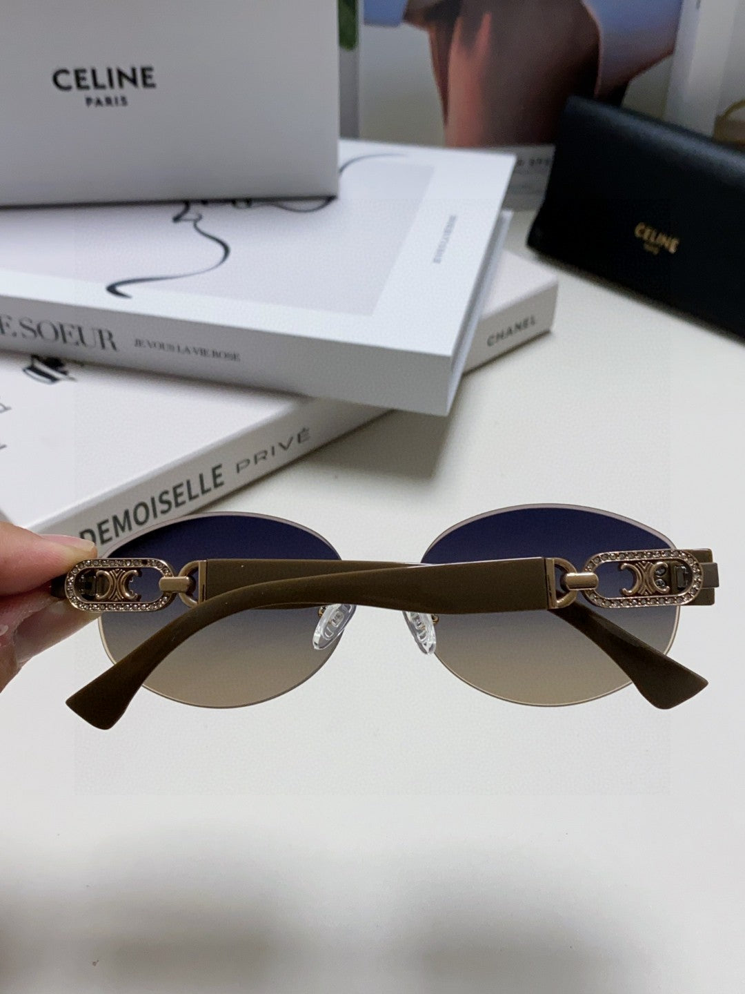 Celine TRIOMPHE SUNGLASSES 573246 IN TAUPE BROWN METAL GRADIENT SMOKE LENSES