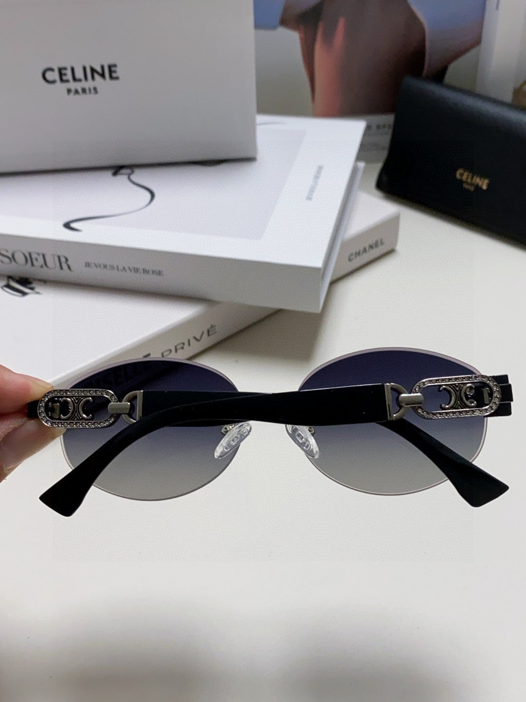 Celine TRIOMPHE SUNGLASSES 573247 IN METAL GRADIENT SMOKE LENSES