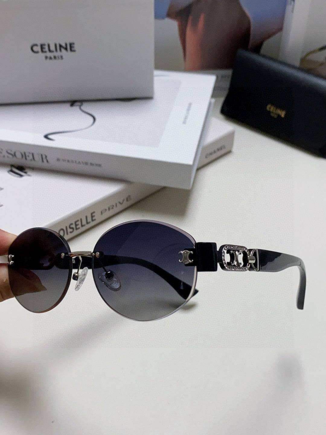 Celine TRIOMPHE SUNGLASSES 573247 IN METAL GRADIENT SMOKE LENSES