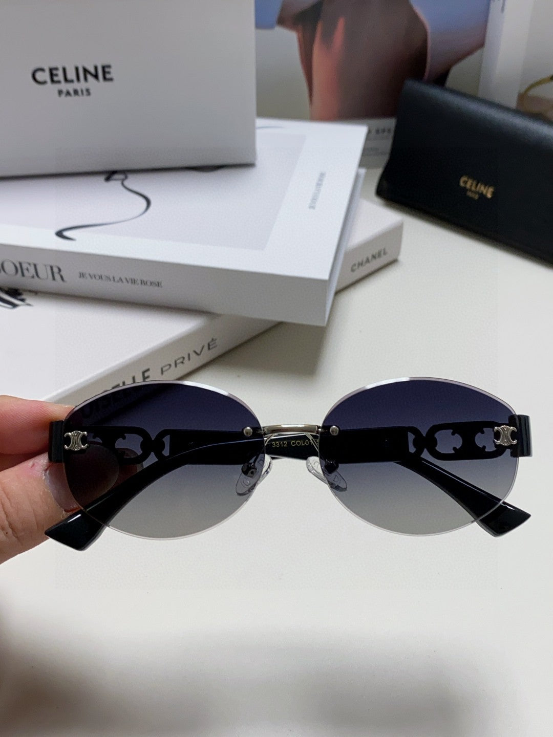Celine TRIOMPHE SUNGLASSES 573247 IN METAL GRADIENT SMOKE LENSES