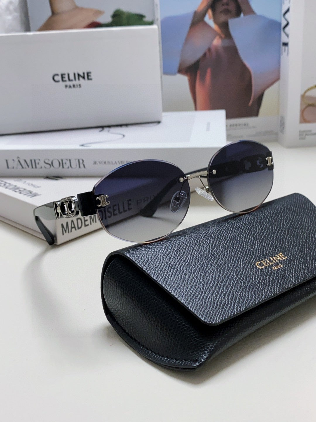 Celine TRIOMPHE SUNGLASSES 573247 IN METAL GRADIENT SMOKE LENSES