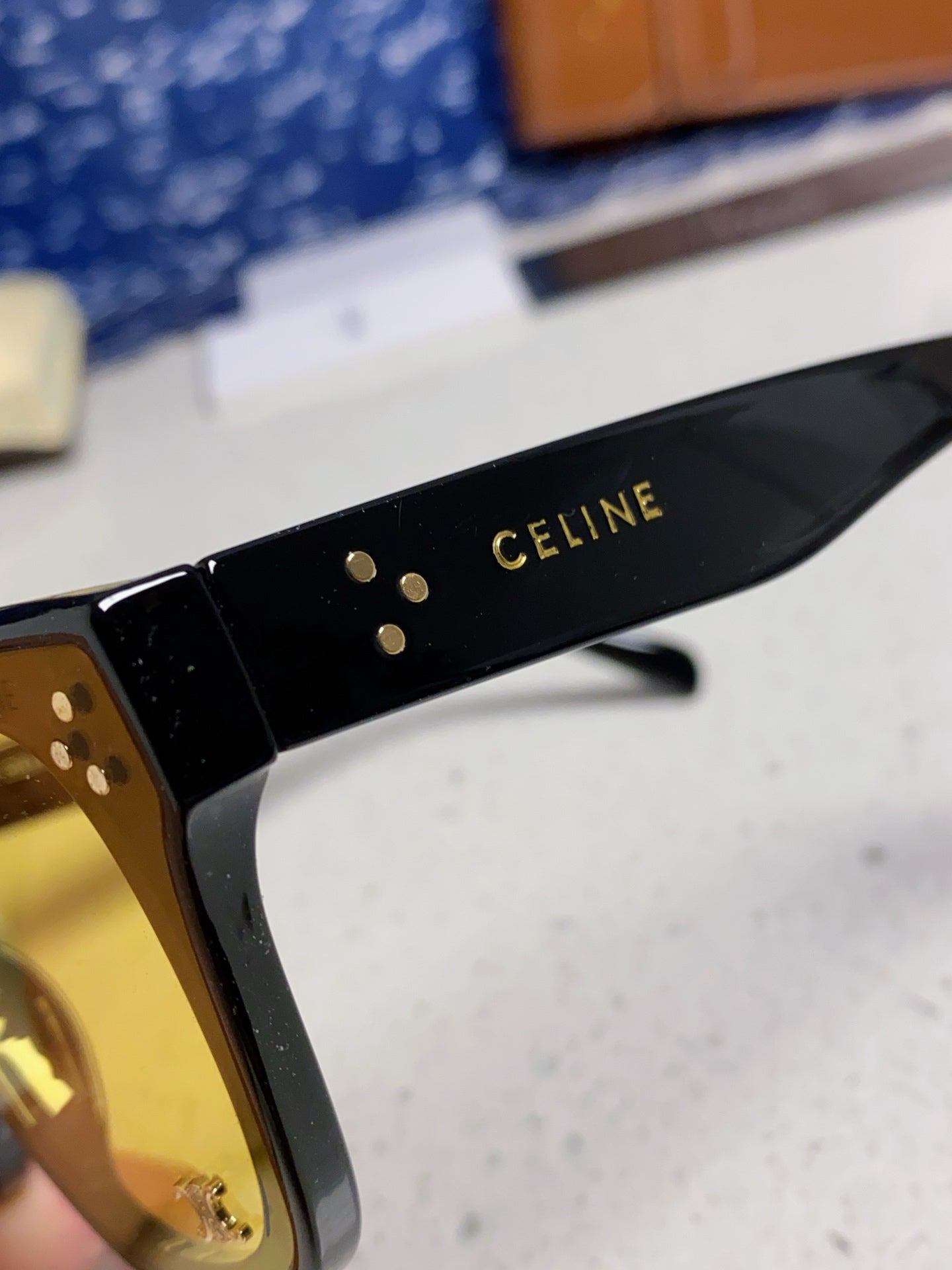 Celine SQUARE SUNGLASS 575840 IN BLACK ACETATE GREEN LENSES