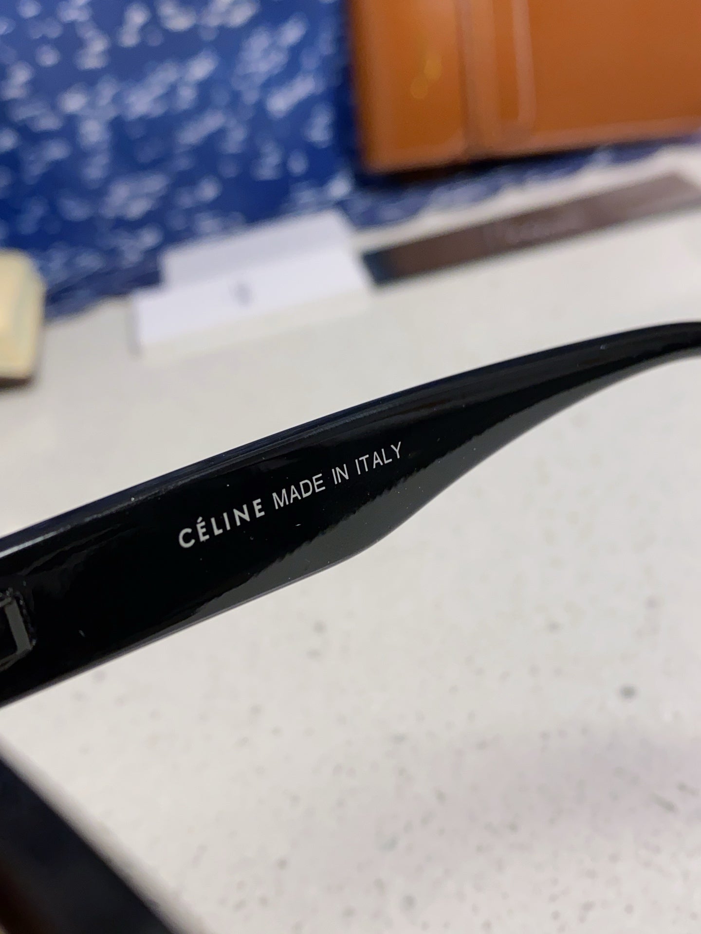 Celine SQUARE SUNGLASS 575840 IN BLACK ACETATE GREEN LENSES