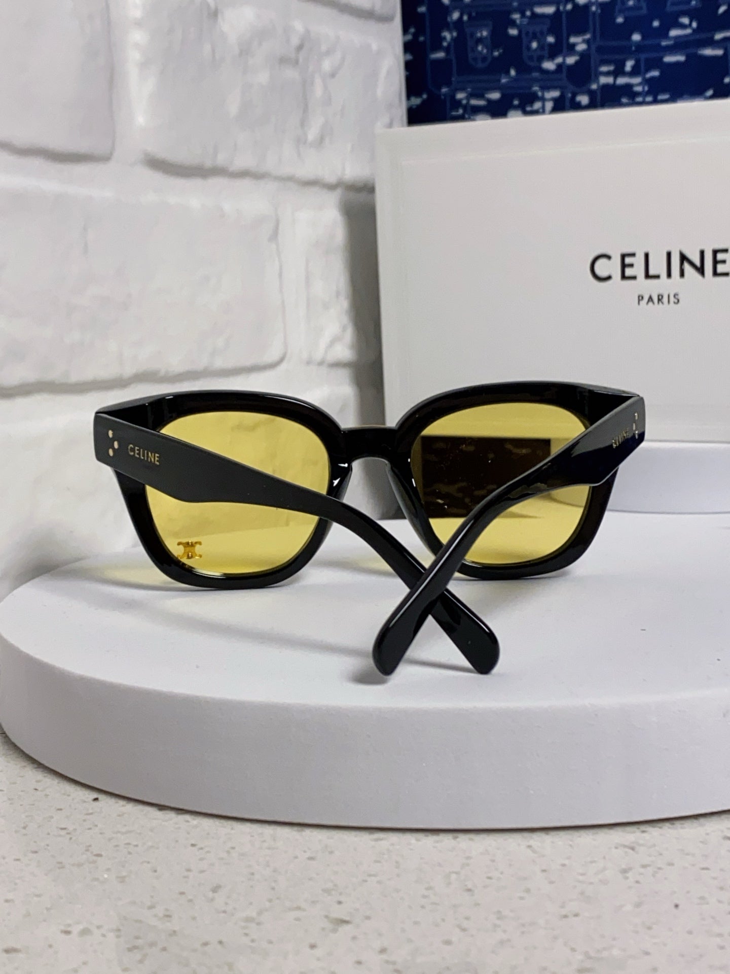 Celine SQUARE SUNGLASS 575840 IN BLACK ACETATE GREEN LENSES