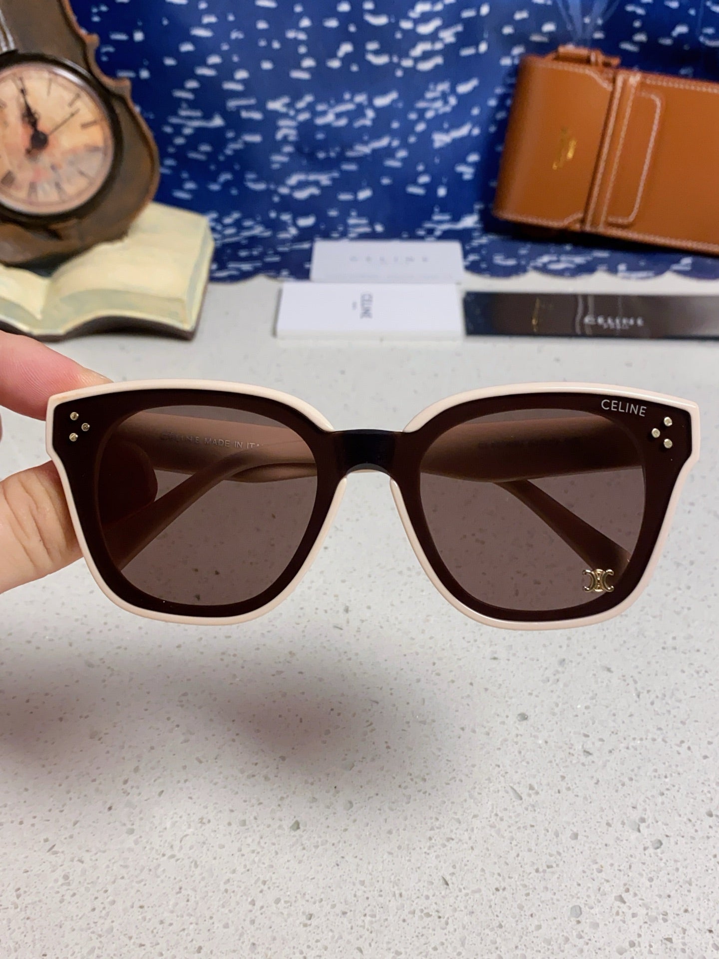 Celine SQUARE SUNGLASS 575841 IN NUDE ACETATE