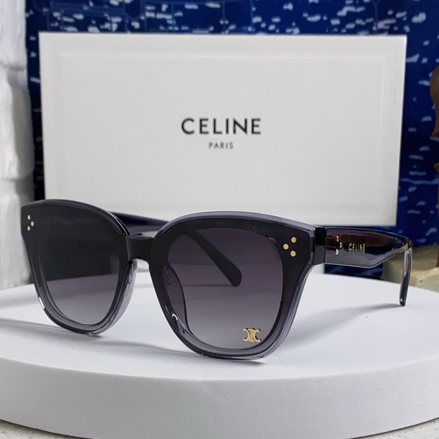 Celine SQUARE SUNGLASS 575843 IN BLACK ACETATE GRADIENT SMOKE LENSES
