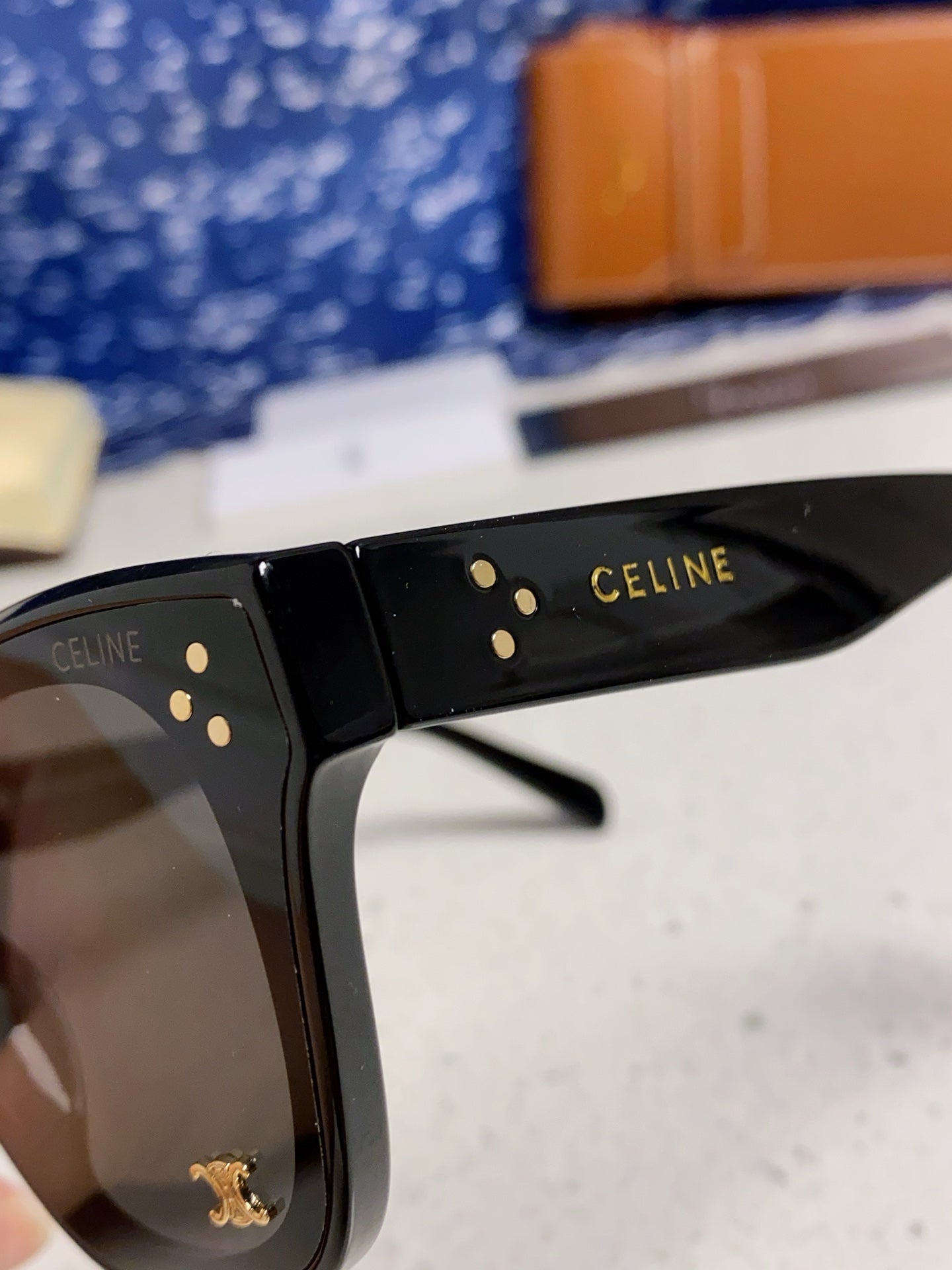Celine SQUARE SUNGLASS 575845 IN BLACK ACETATE BLACK LENSES