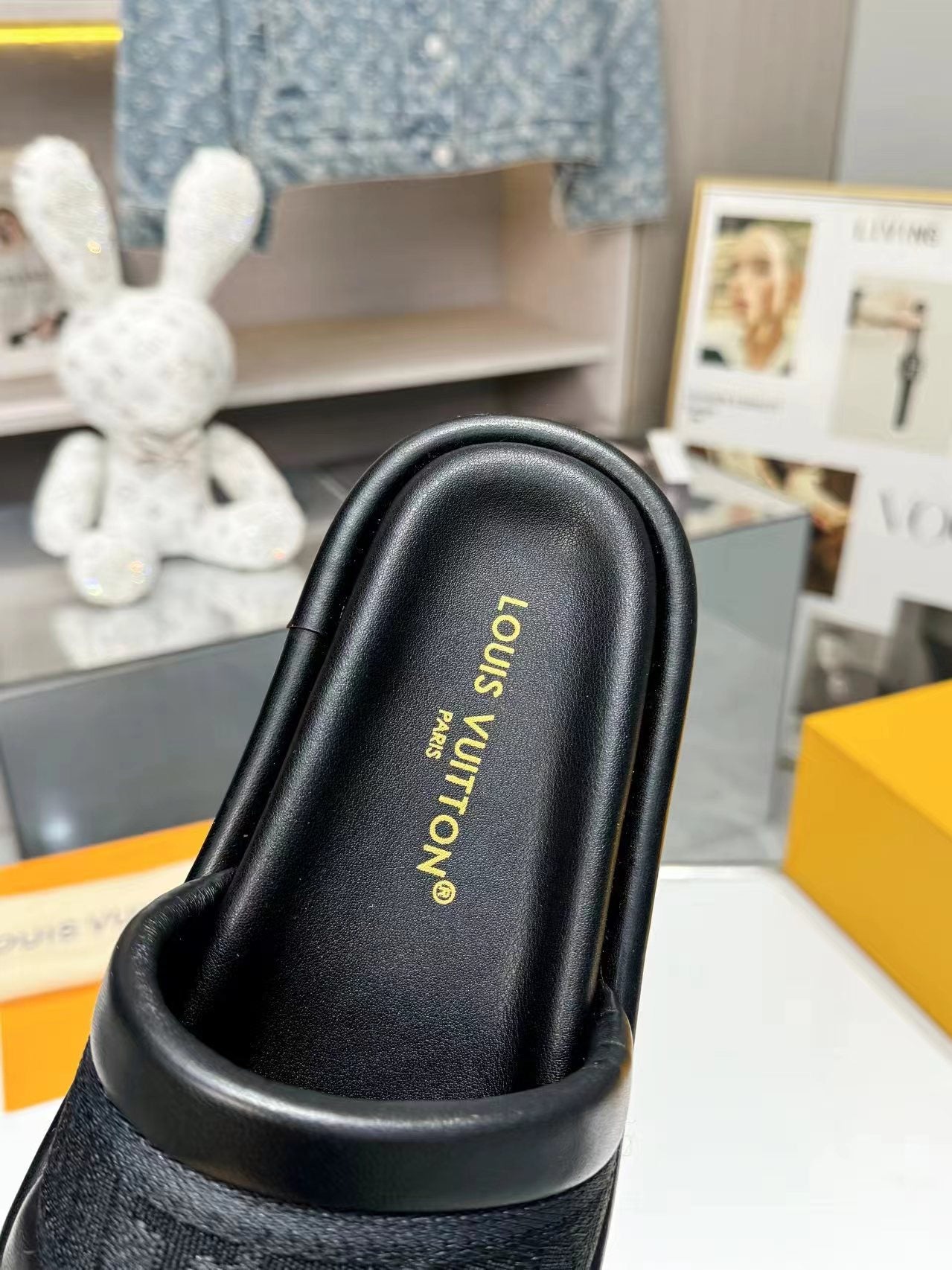 Louis Vuitton bliss flat mule black canvas calfskin