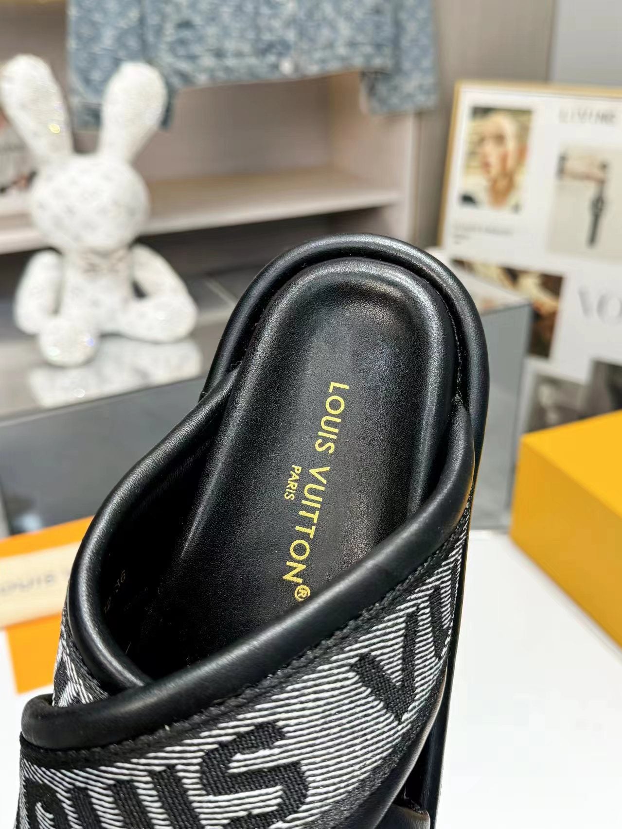Louis Vuitton bliss cross sandal mule black textile calfskin