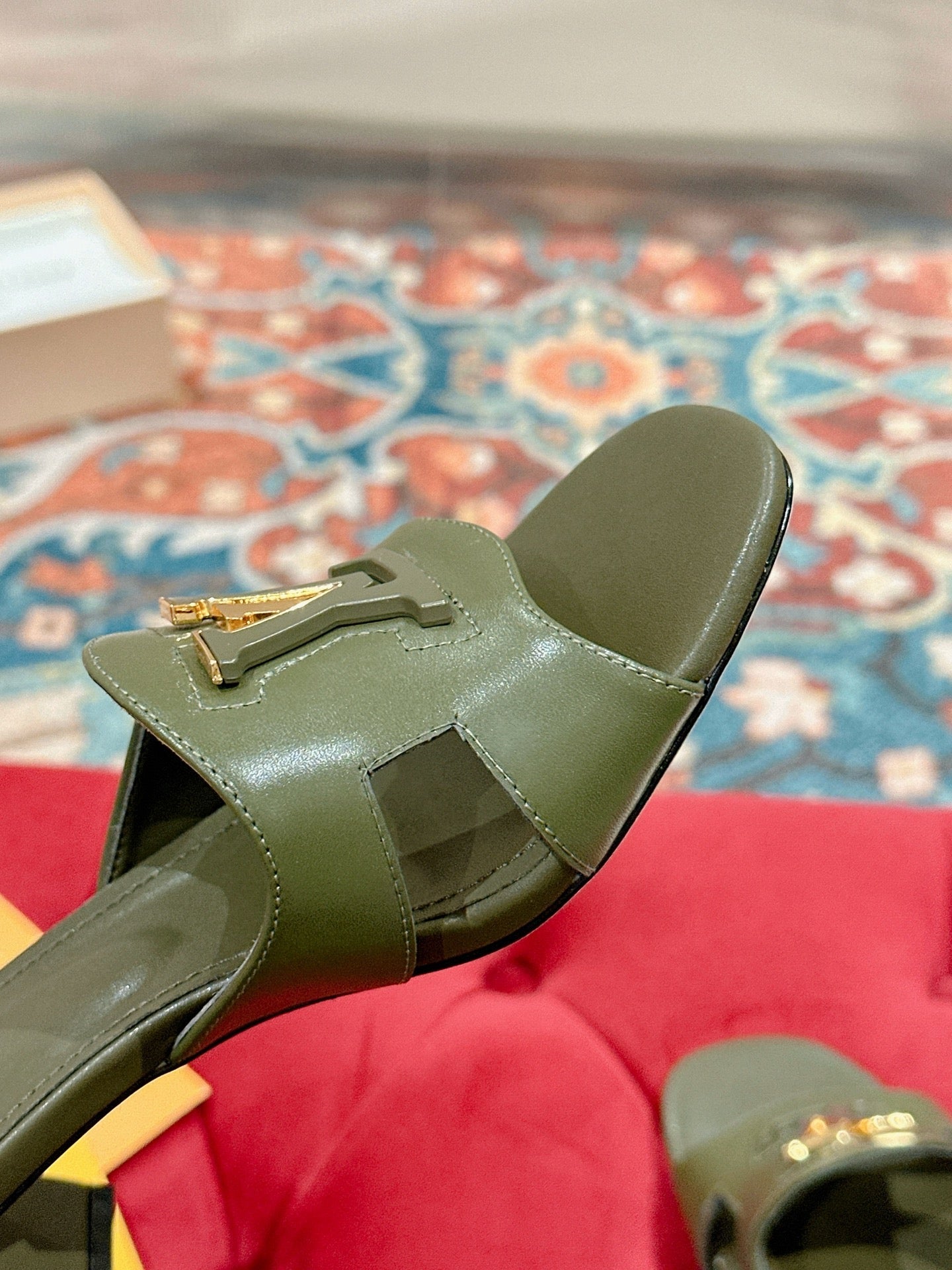 Louis Vuitton capri mule 45mm khaki green calfskin