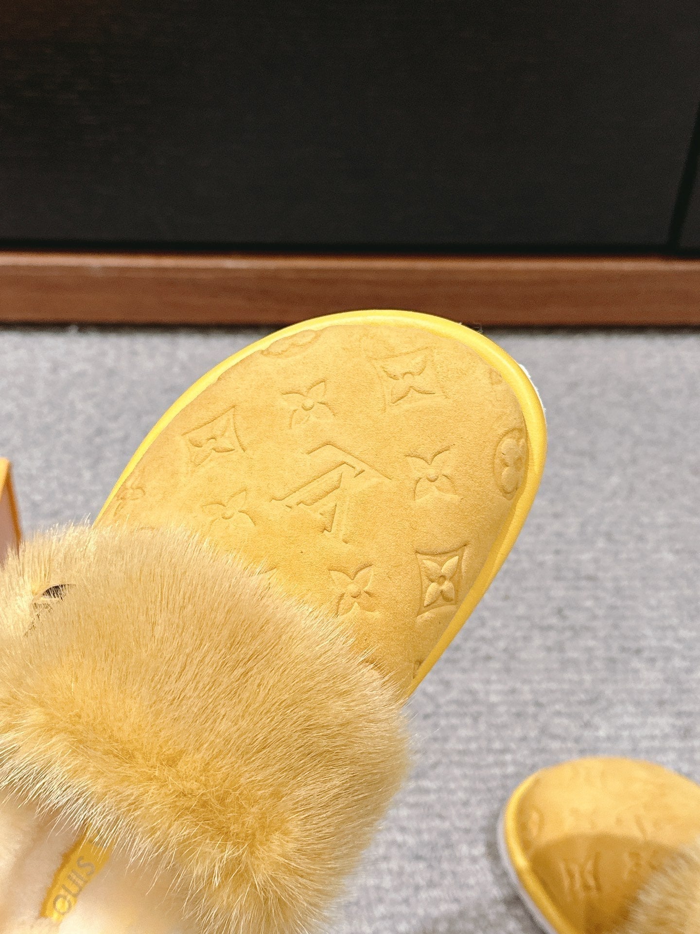 Louis Vuitton Flat Mule Yellow With Fur Monogram Suede