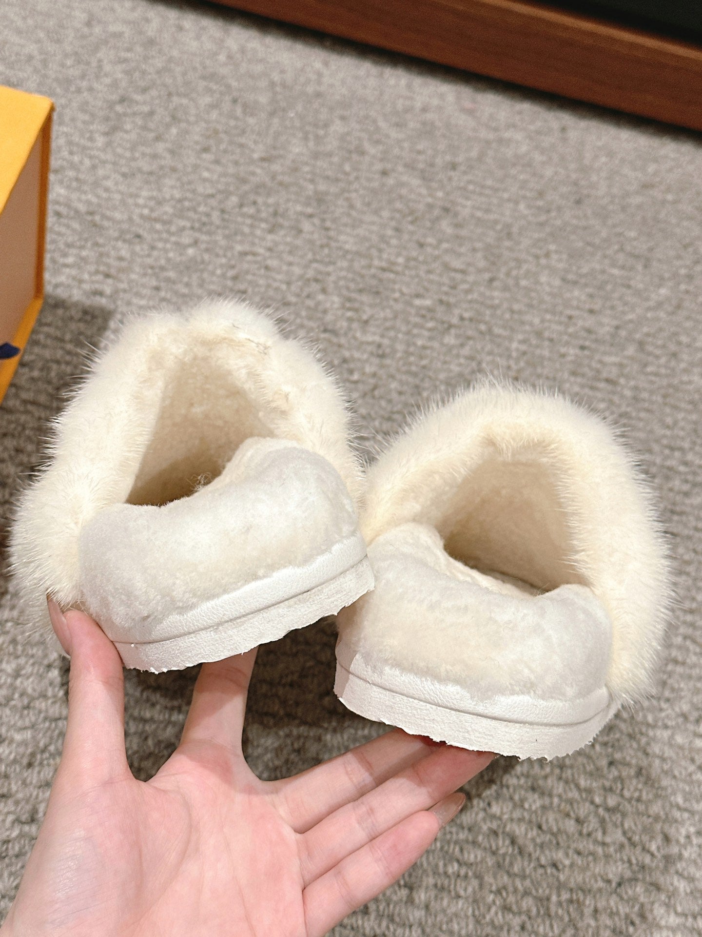 Louis Vuitton Flat Mule White With Fur Monogram Suede