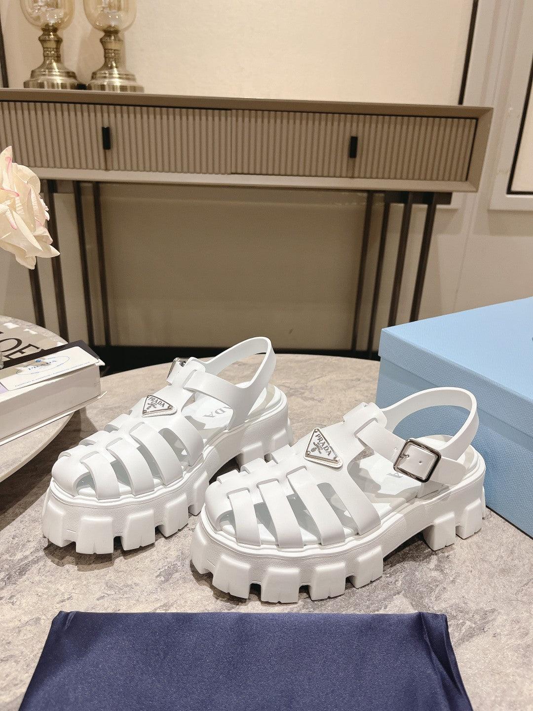 PRADA Rubber Monolith Sandals White