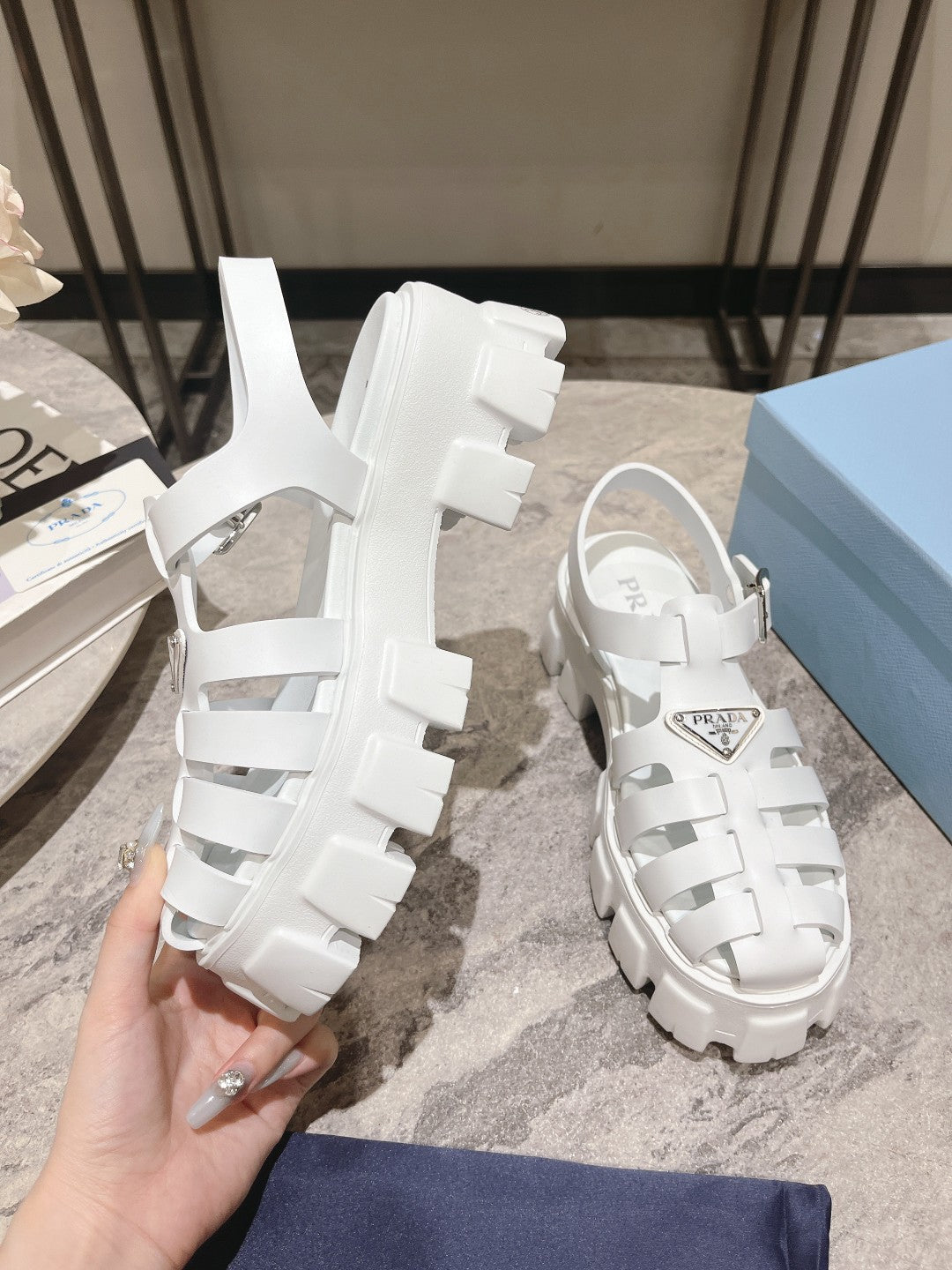 PRADA Rubber Monolith Sandals White