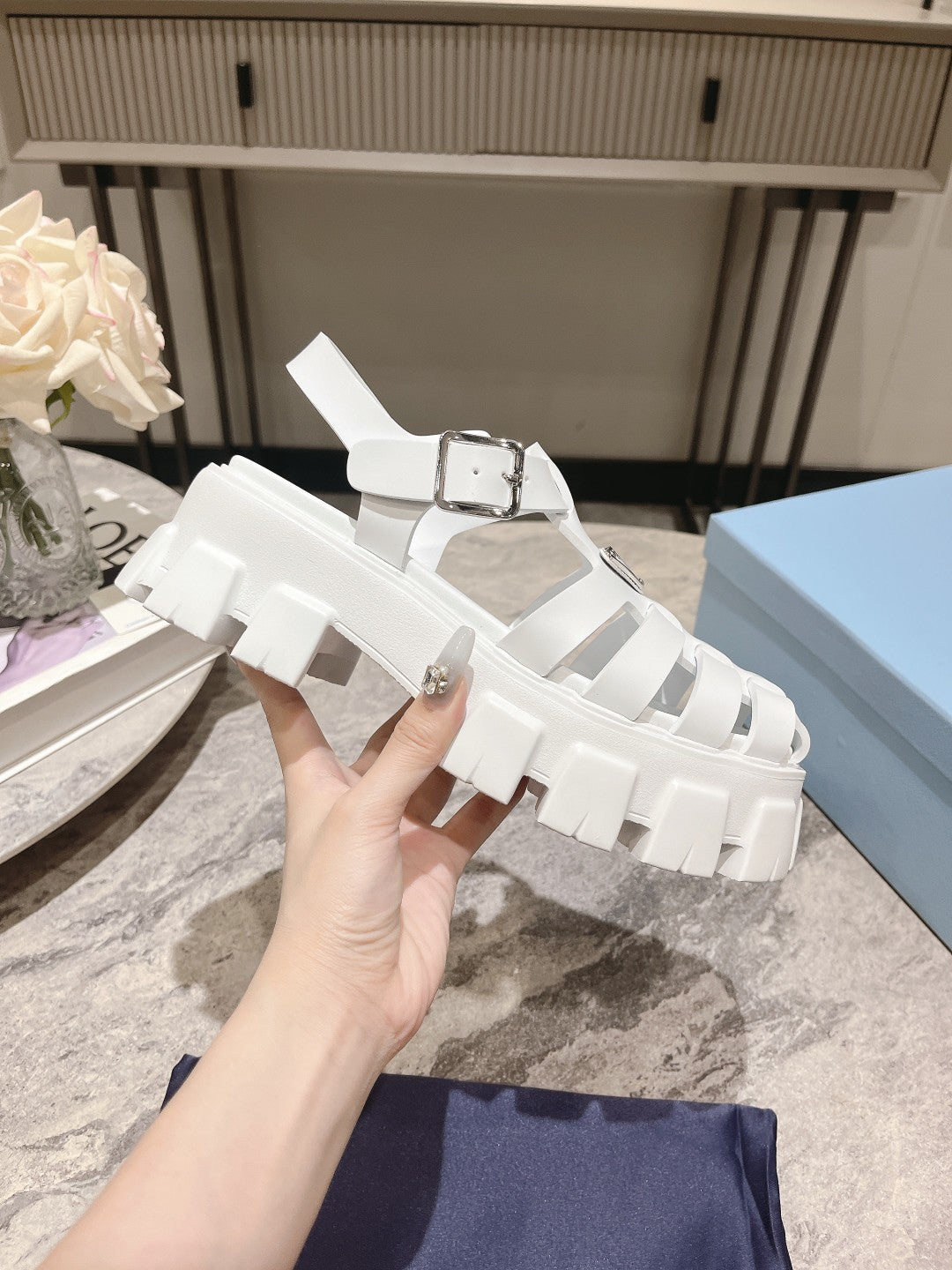 PRADA Rubber Monolith Sandals White