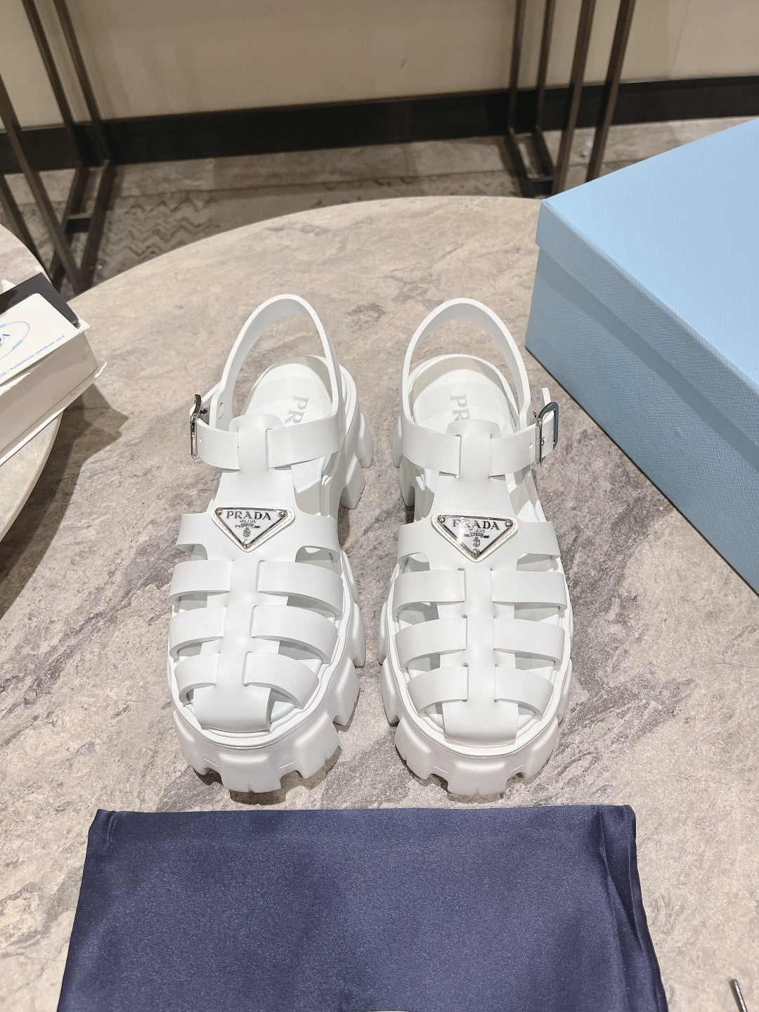 PRADA Rubber Monolith Sandals White