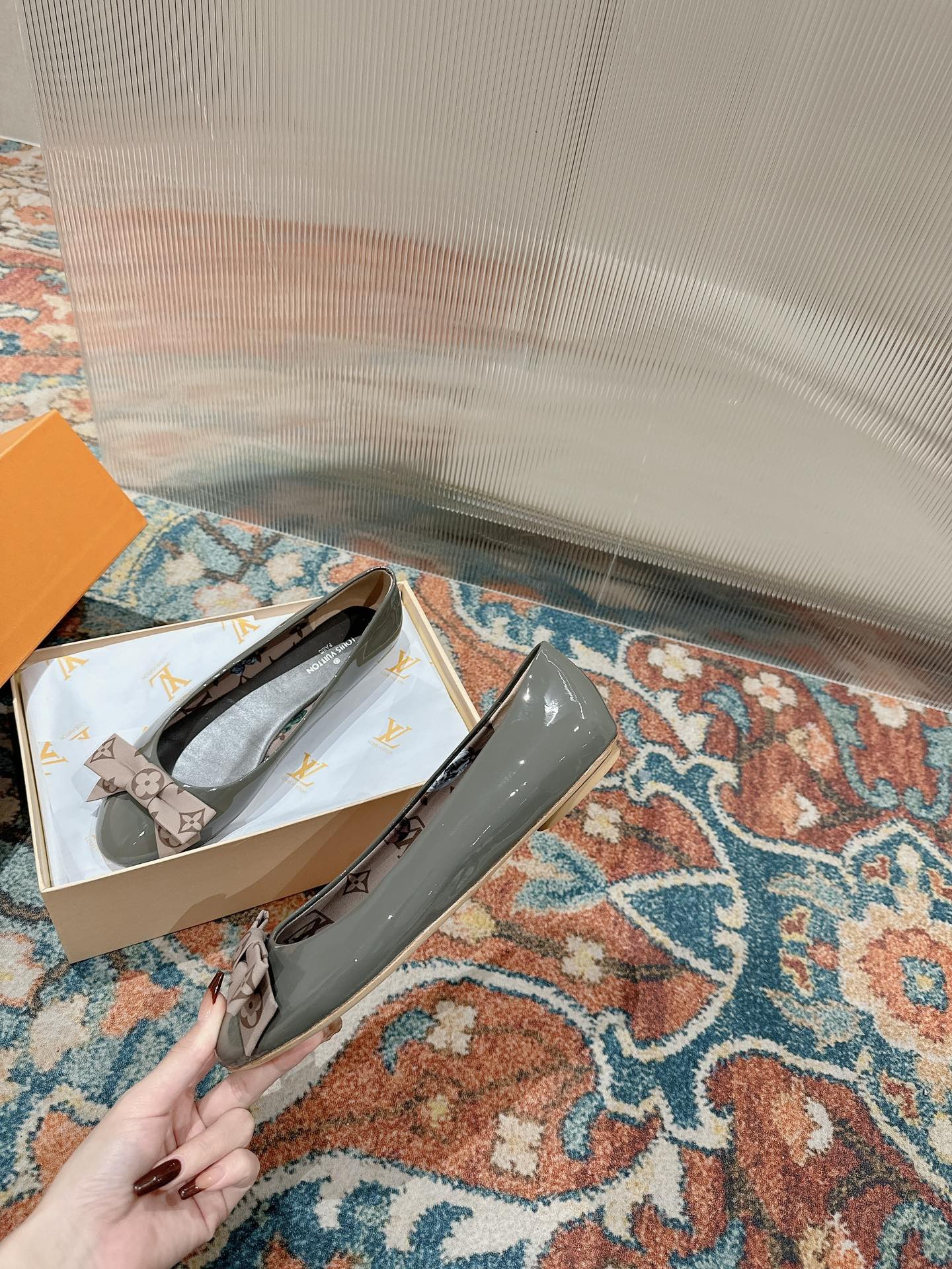 Louis Vuitton Popi Flat Ballerina Green Cement Color Cowhide