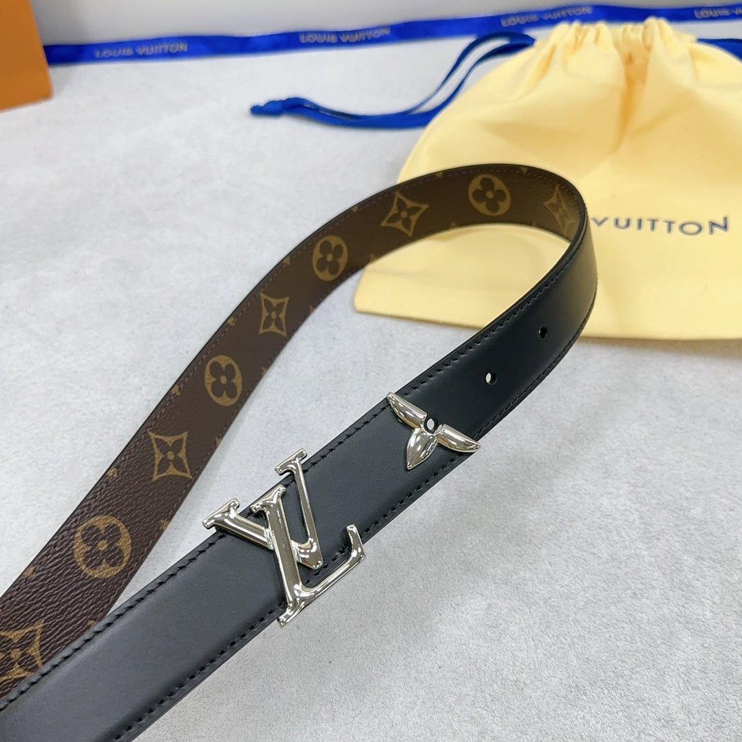 Louis Vuitton Pretty 30mm Reversible Belt Black Calfskin Silver Buckle