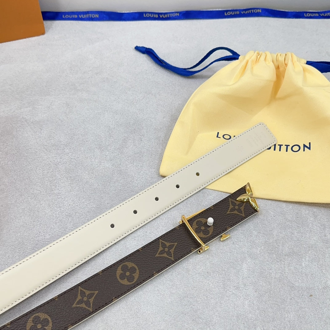 Louis Vuitton Pretty 30mm Reversible Belt Cream Calfskin