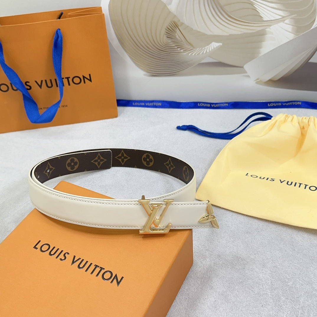 Louis Vuitton Pretty 30mm Reversible Belt Cream Calfskin