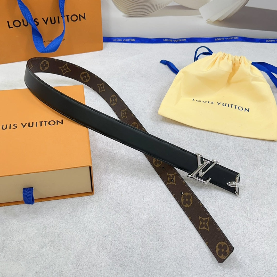 Louis Vuitton Pretty 30mm Reversible Belt Black Calfskin Silver Buckle