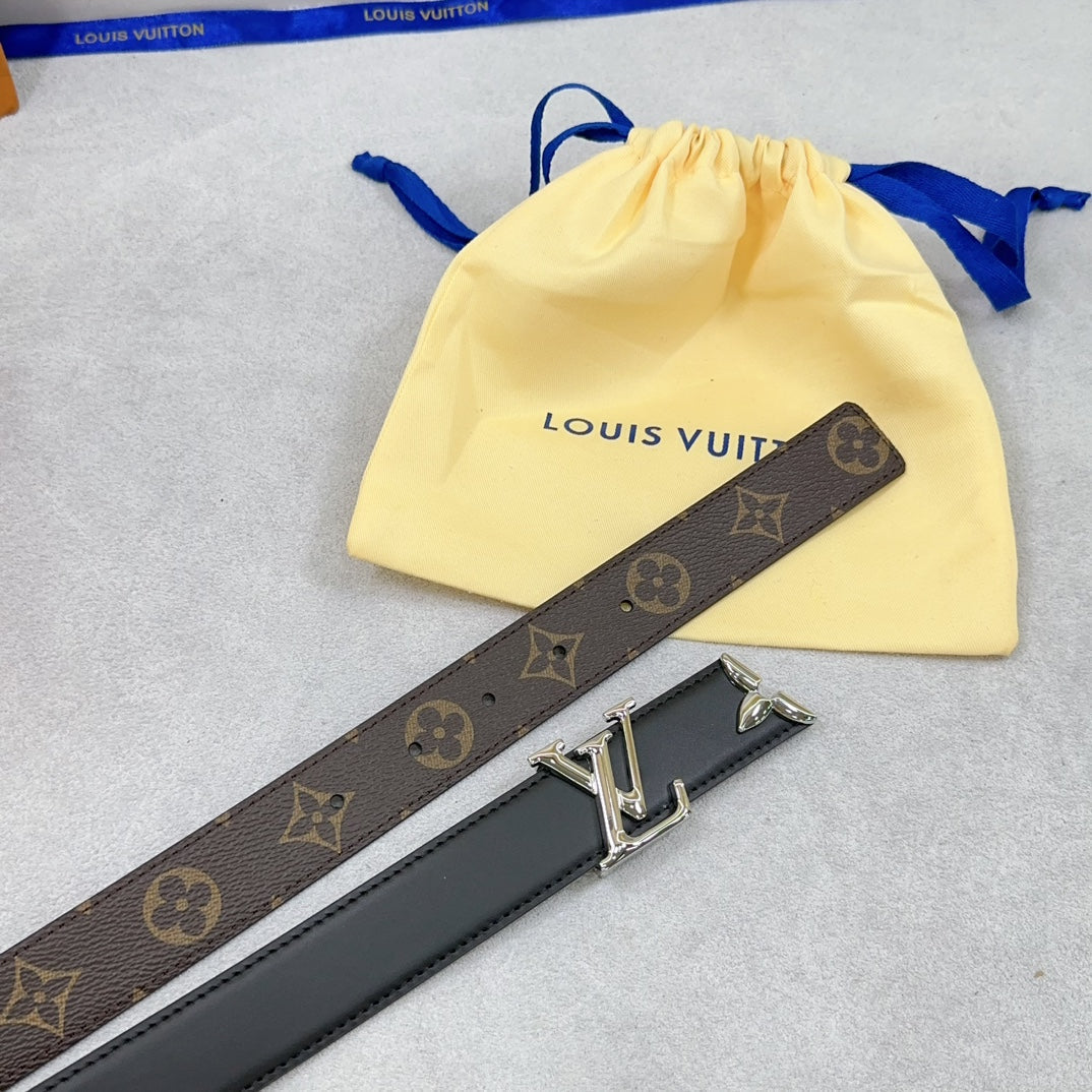 Louis Vuitton Pretty 30mm Reversible Belt Black Calfskin Silver Buckle