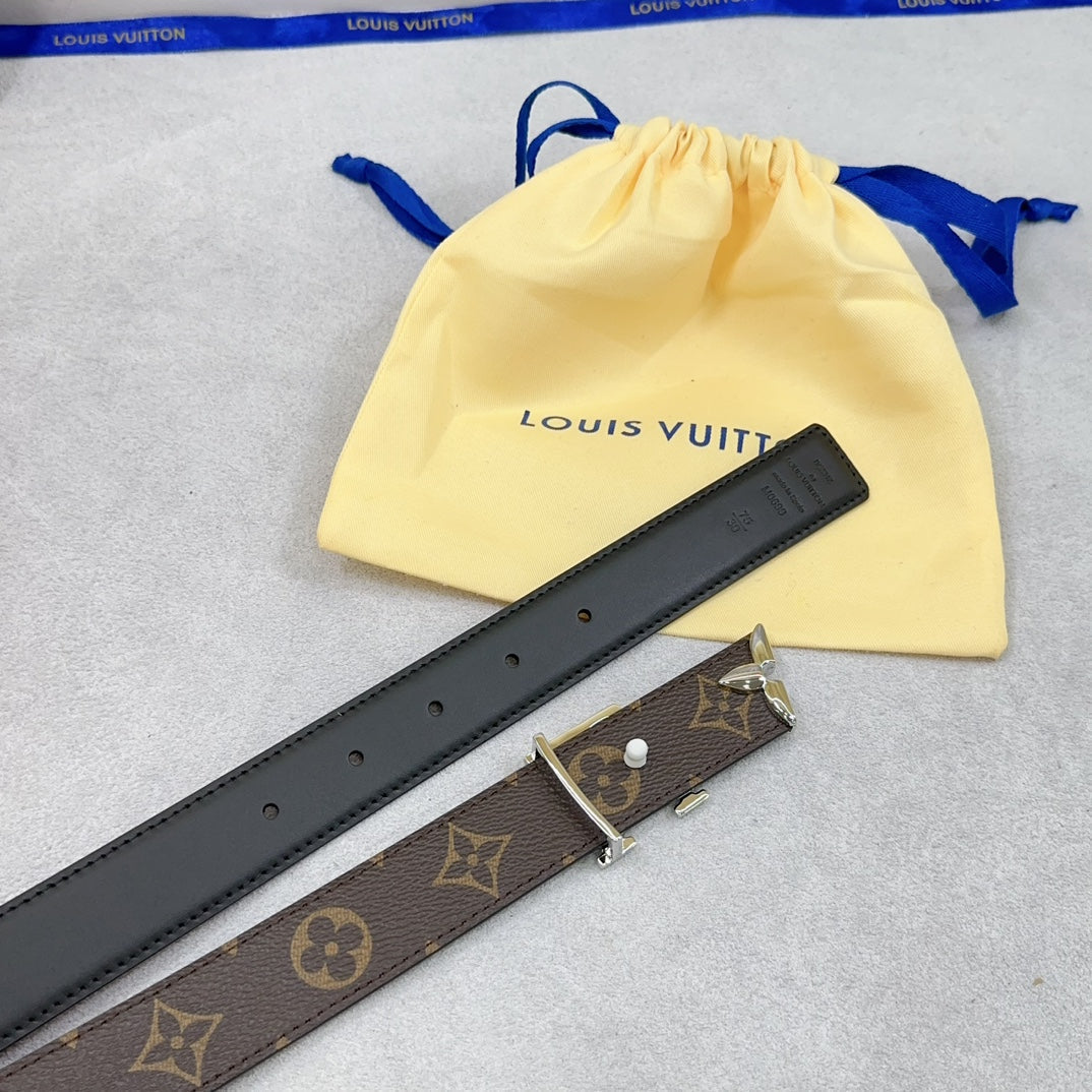 Louis Vuitton Pretty 30mm Reversible Belt Black Calfskin Silver Buckle