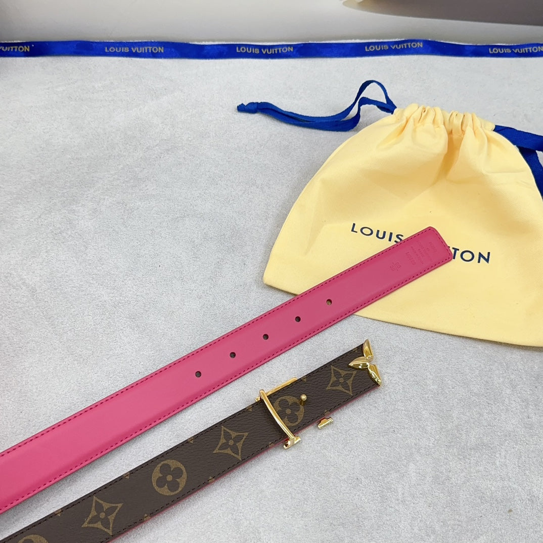 Louis Vuitton Pretty 30mm Reversible Belt Dark Pink Calfskin