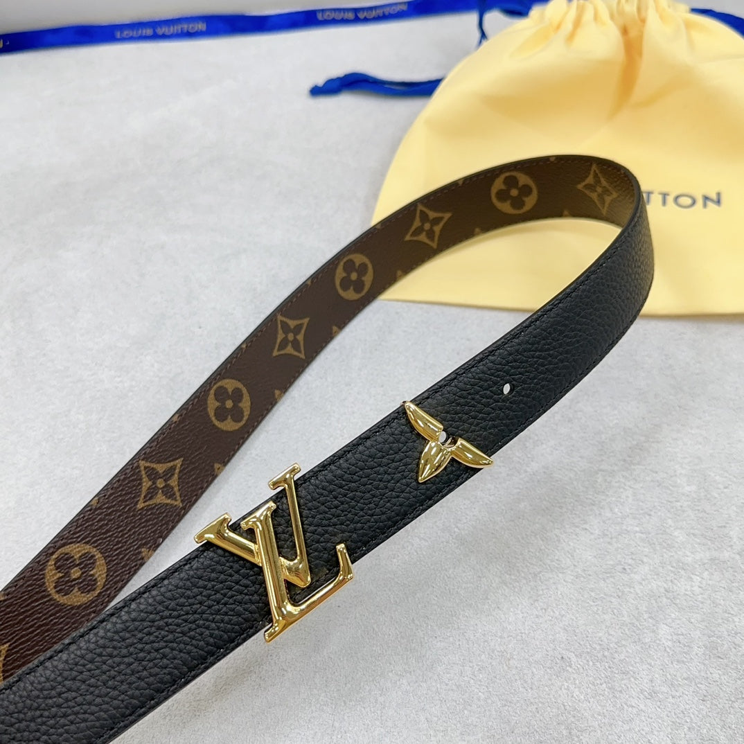 Louis Vuitton Pretty 30mm Reversible Belt Black Grained Calfskin