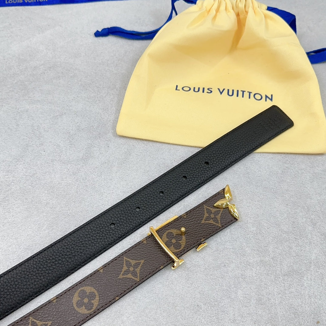 Louis Vuitton Pretty 30mm Reversible Belt Black Grained Calfskin