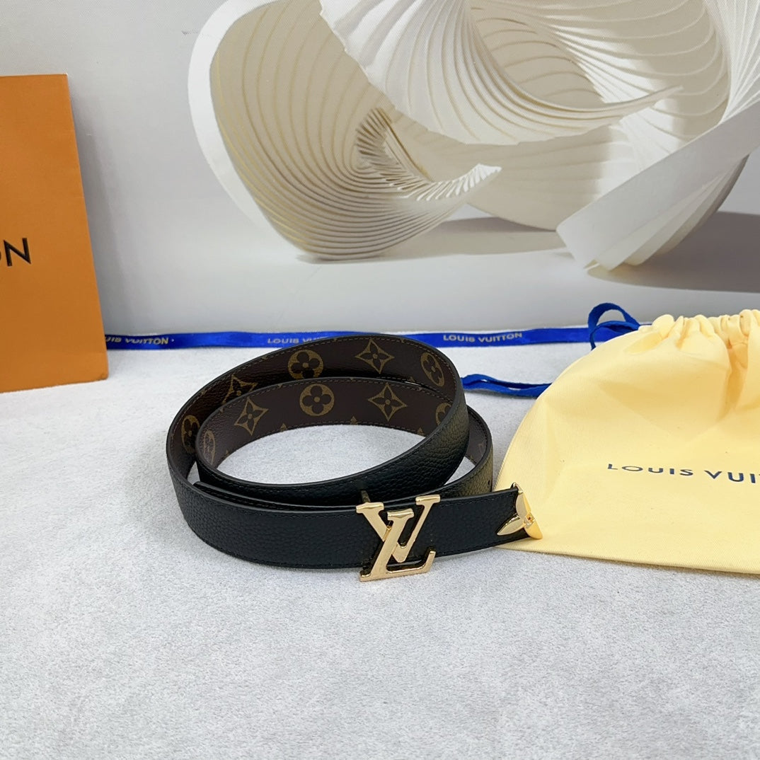 Louis Vuitton Pretty 30mm Reversible Belt Black Grained Calfskin