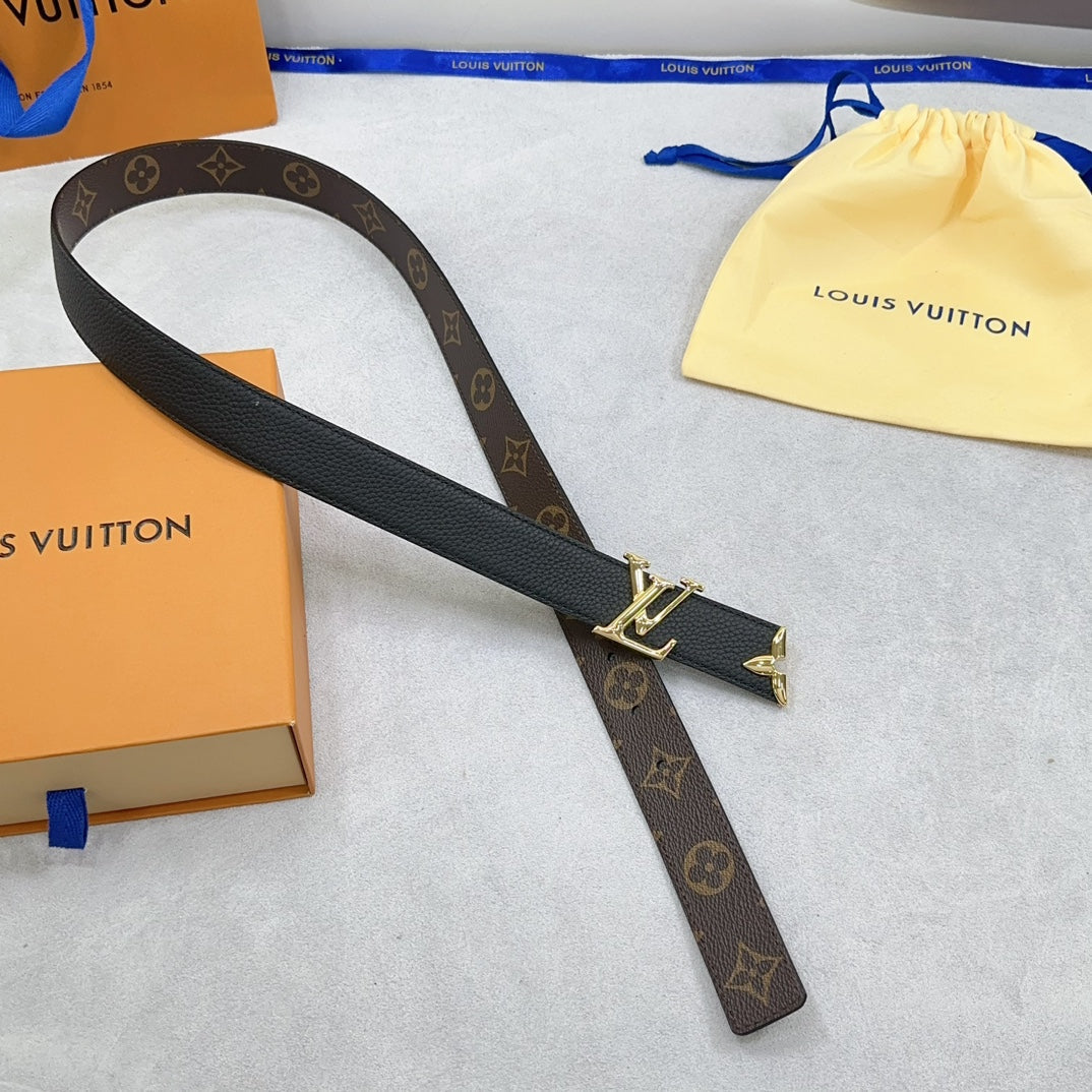 Louis Vuitton Pretty 30mm Reversible Belt Black Grained Calfskin