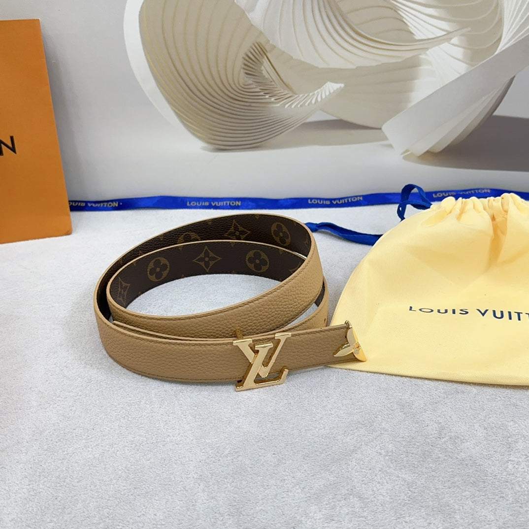 Louis Vuitton Pretty 30mm Reversible Belt Beige Grained Calfskin