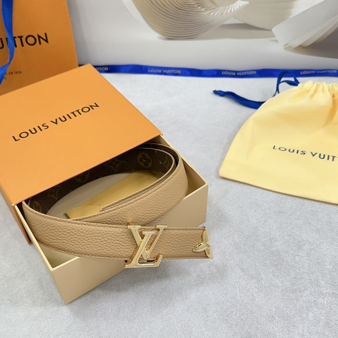 Louis Vuitton Pretty 30mm Reversible Belt Beige Grained Calfskin