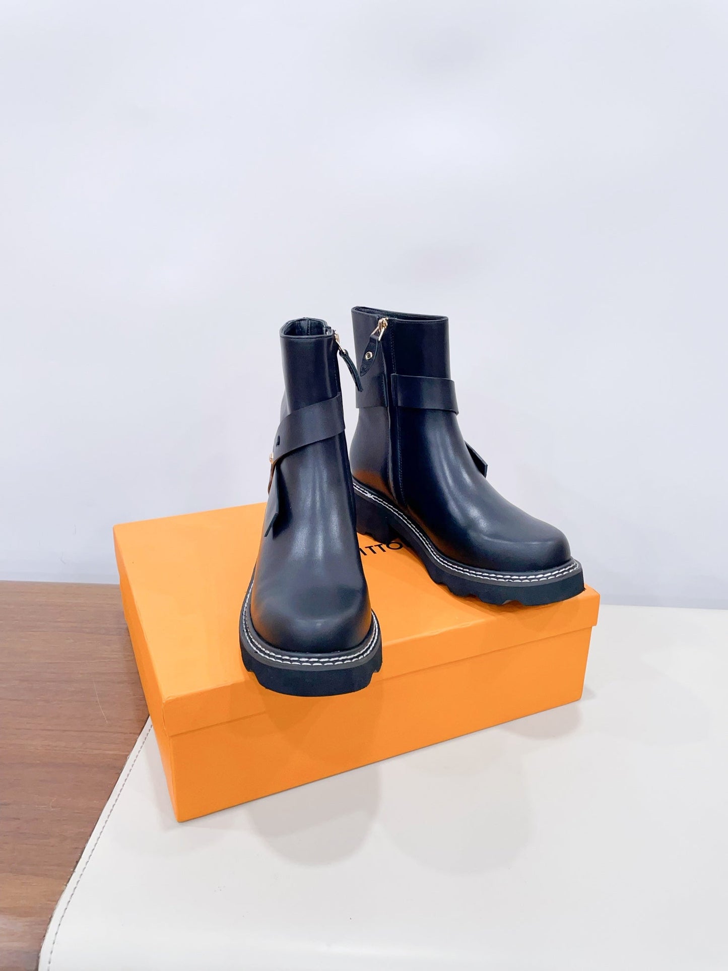 Louis Vuitton Beaubourg Ankle Boot Plain Black Calfskin