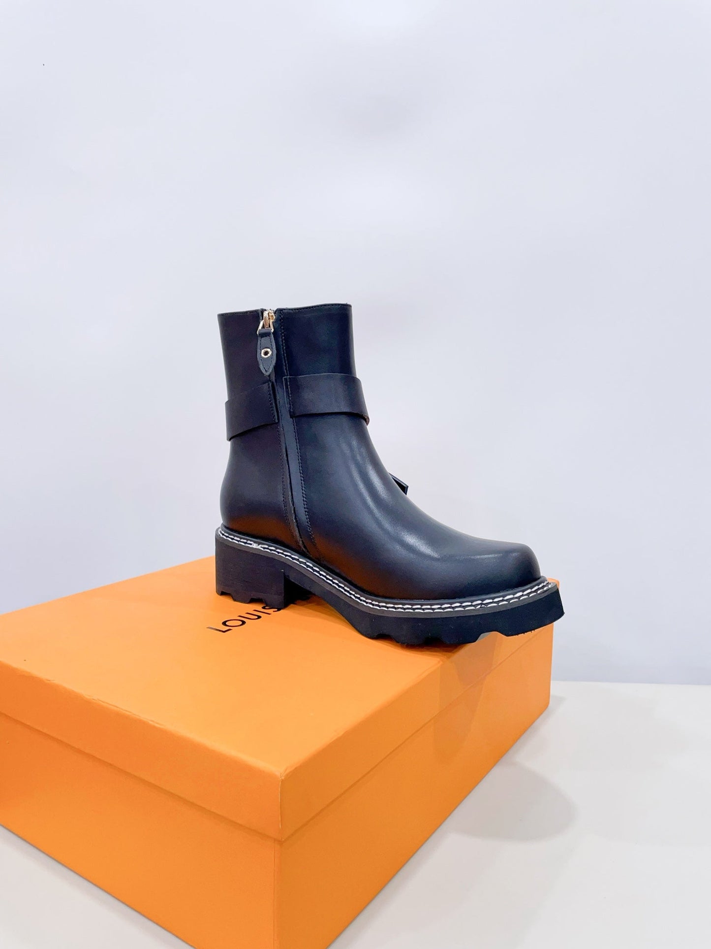Louis Vuitton Beaubourg Ankle Boot Plain Black Calfskin