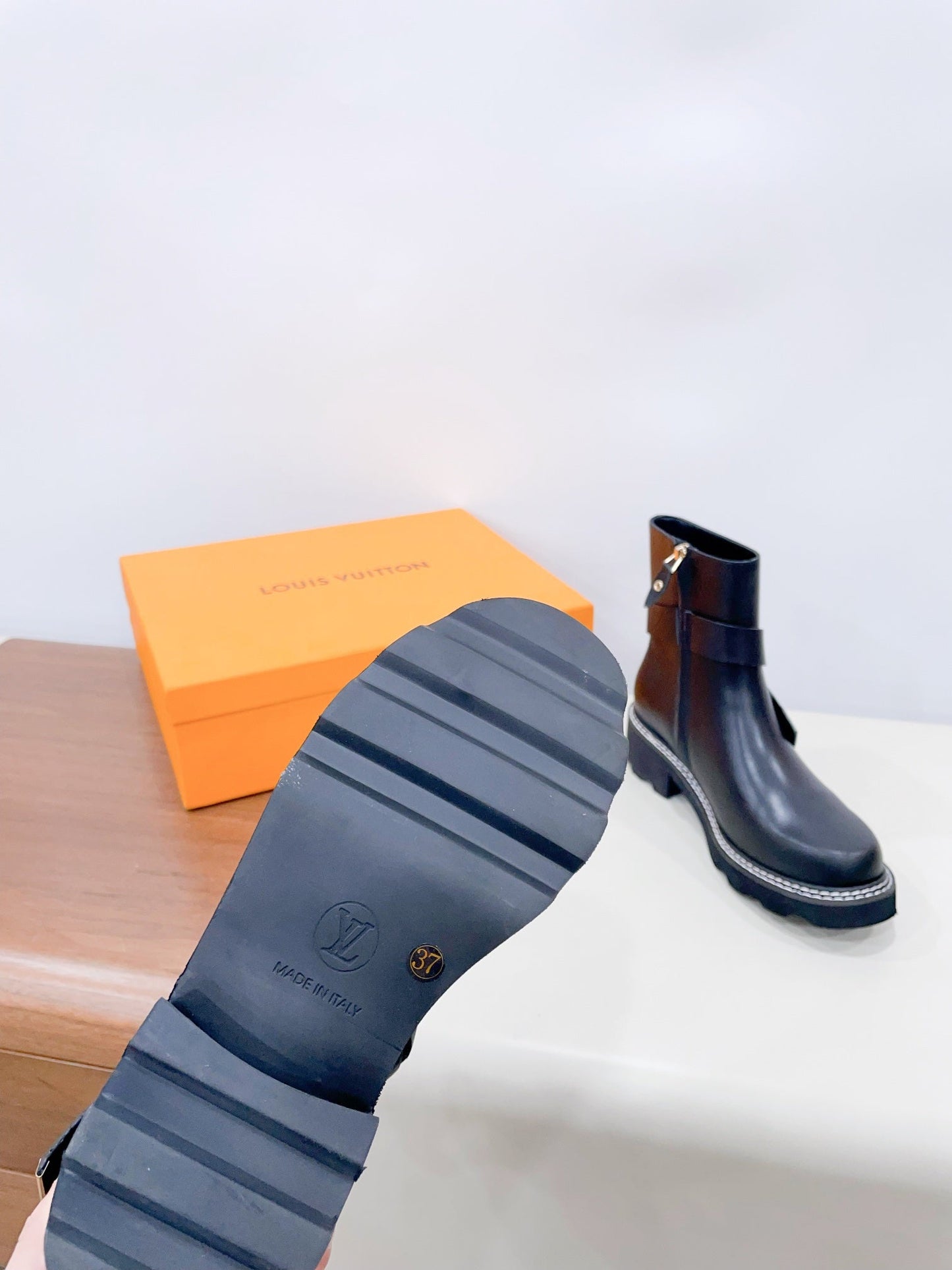Louis Vuitton Beaubourg Ankle Boot Plain Black Calfskin