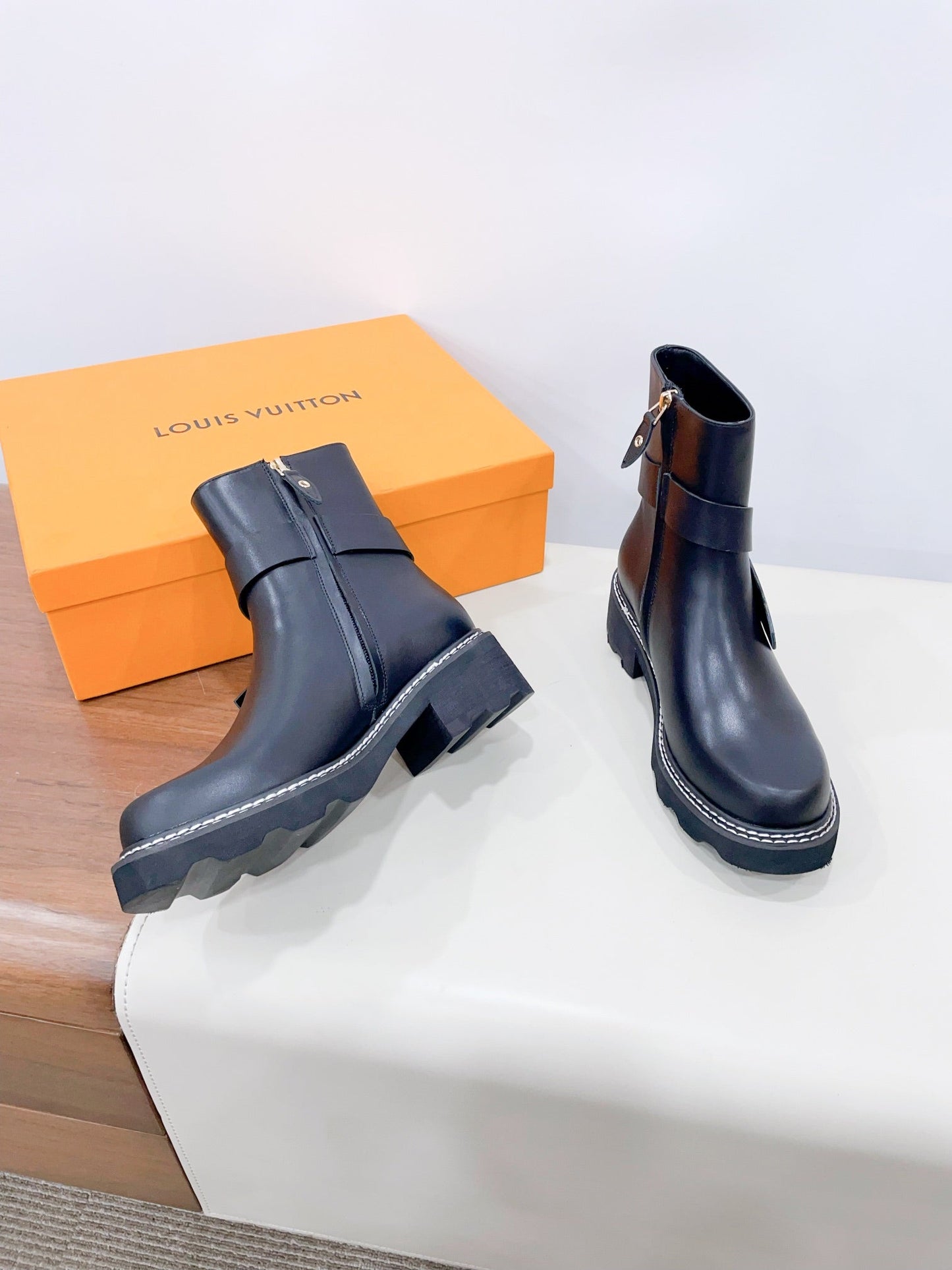 Louis Vuitton Beaubourg Ankle Boot Plain Black Calfskin