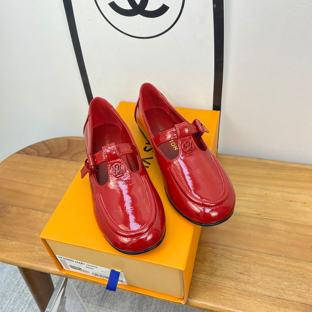 Louis Vuitton Soho Flat Mary Jane Red Calfskin