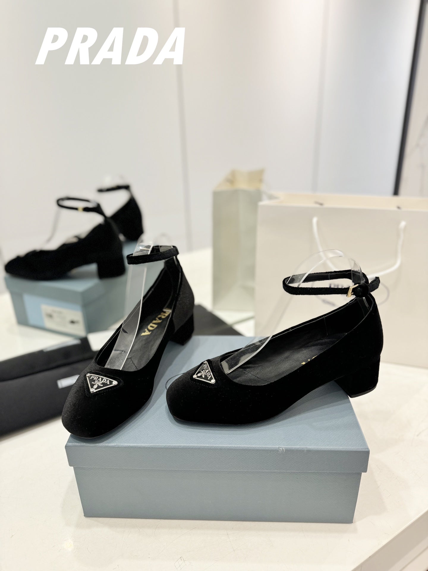 PRADA Pumps 40 Square Sole Black Velvet