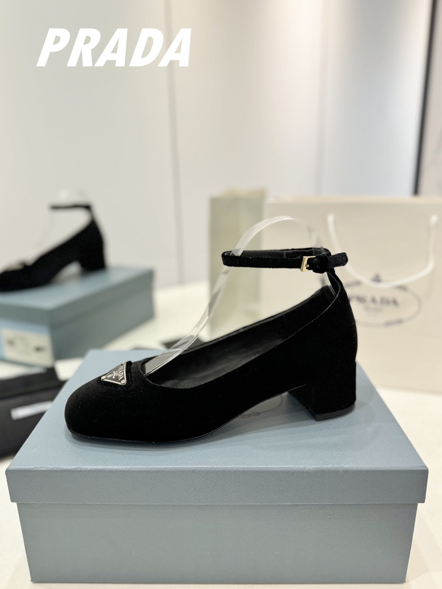 PRADA Pumps 40 Square Sole Black Velvet