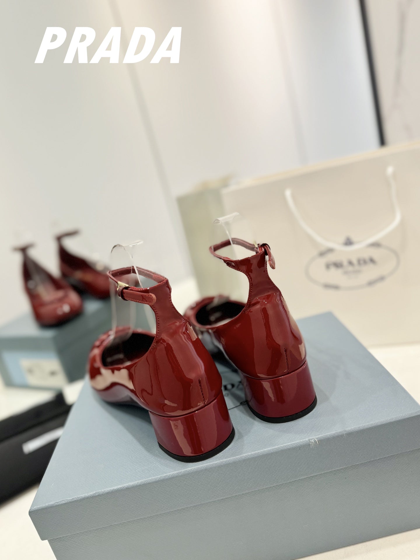 PRADA Pumps 40 Square Sole Wine Patent Leather