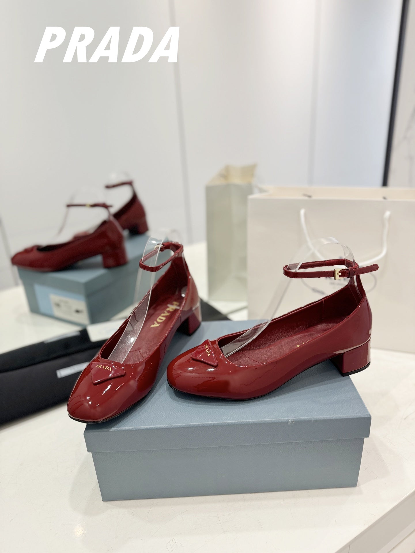 PRADA Pumps 40 Square Sole Wine Patent Leather