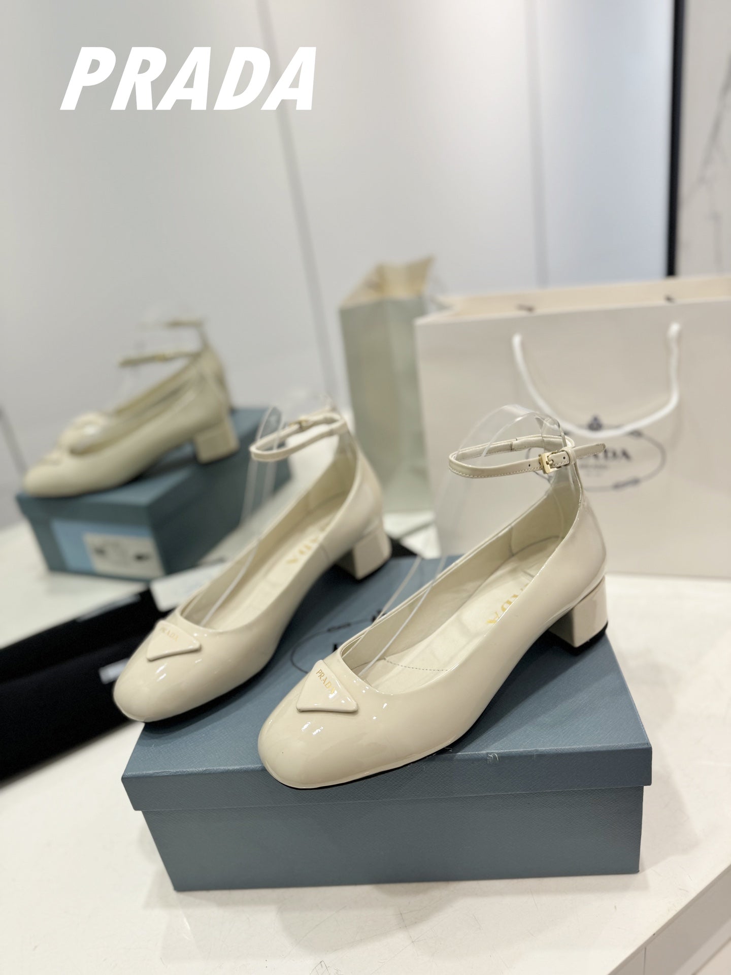 PRADA Ballerina Pumps 40 White Patent Calfskin