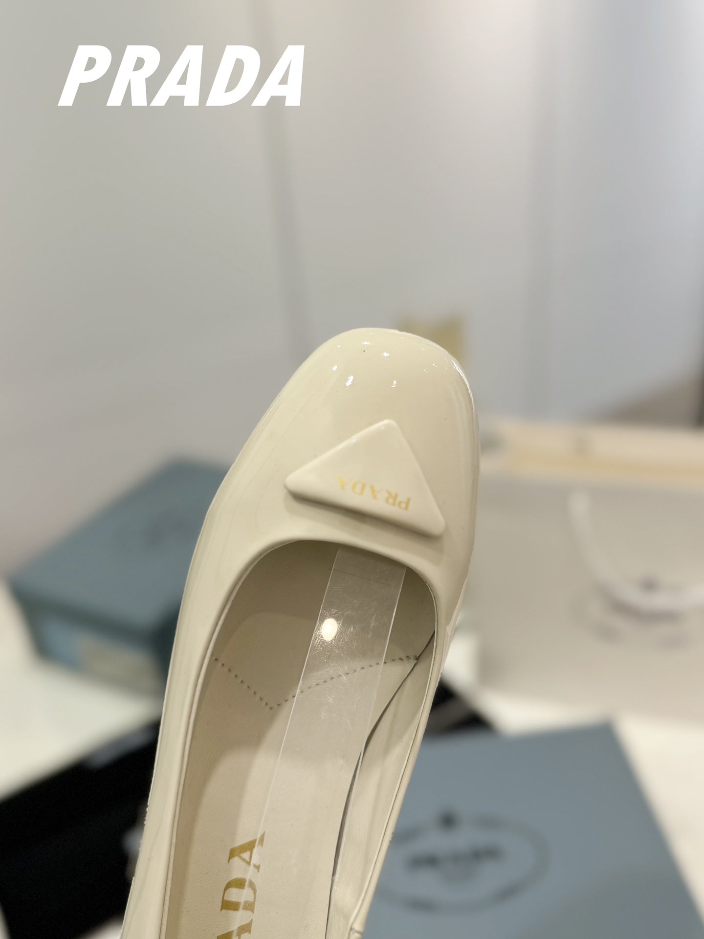 PRADA Ballerina Pumps 40 White Patent Calfskin