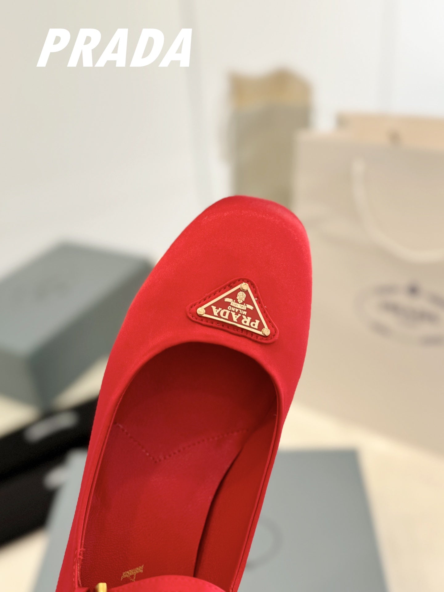 PRADA Ballerina Pumps 40 Red Suede Fabric