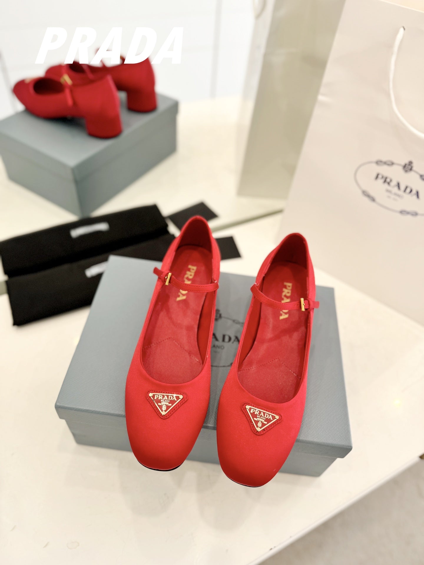 PRADA Ballerina Pumps 40 Red Suede Fabric