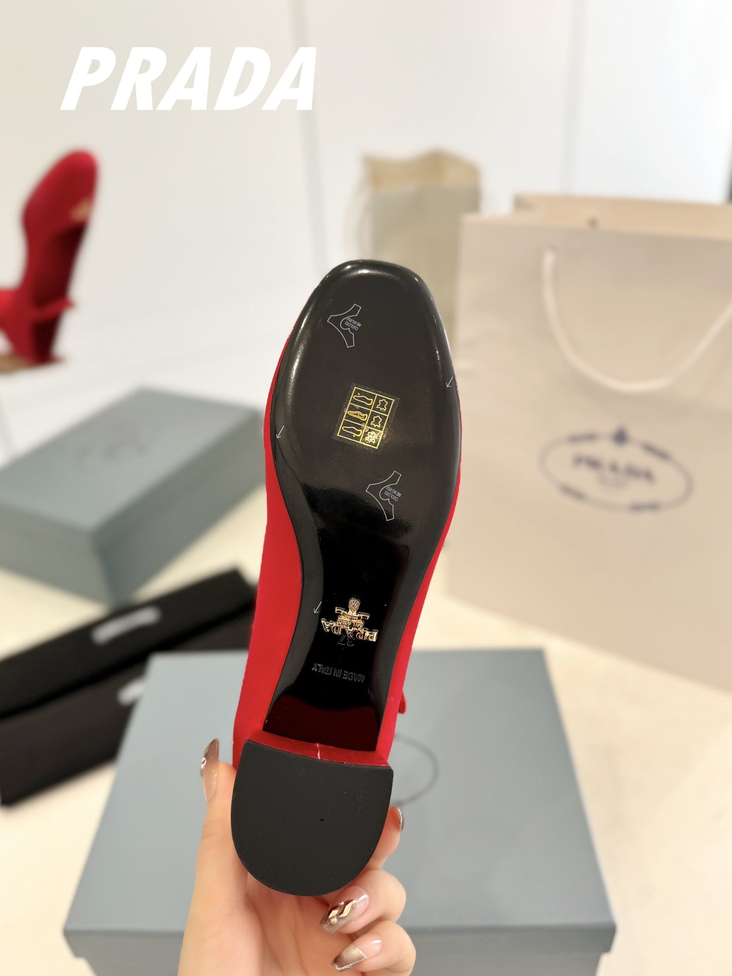 PRADA Ballerina Pumps 40 Red Suede Fabric