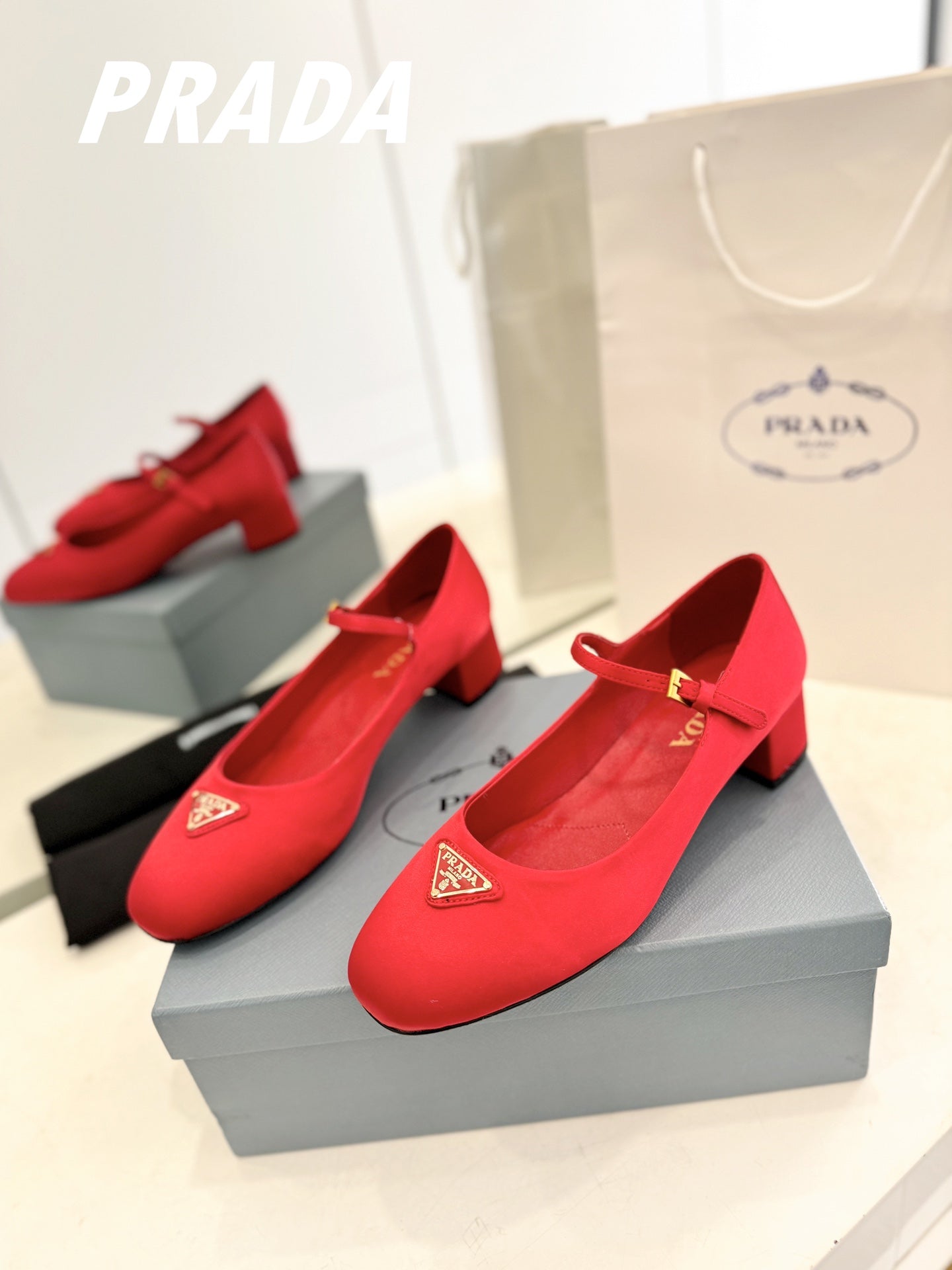 PRADA Ballerina Pumps 40 Red Suede Fabric