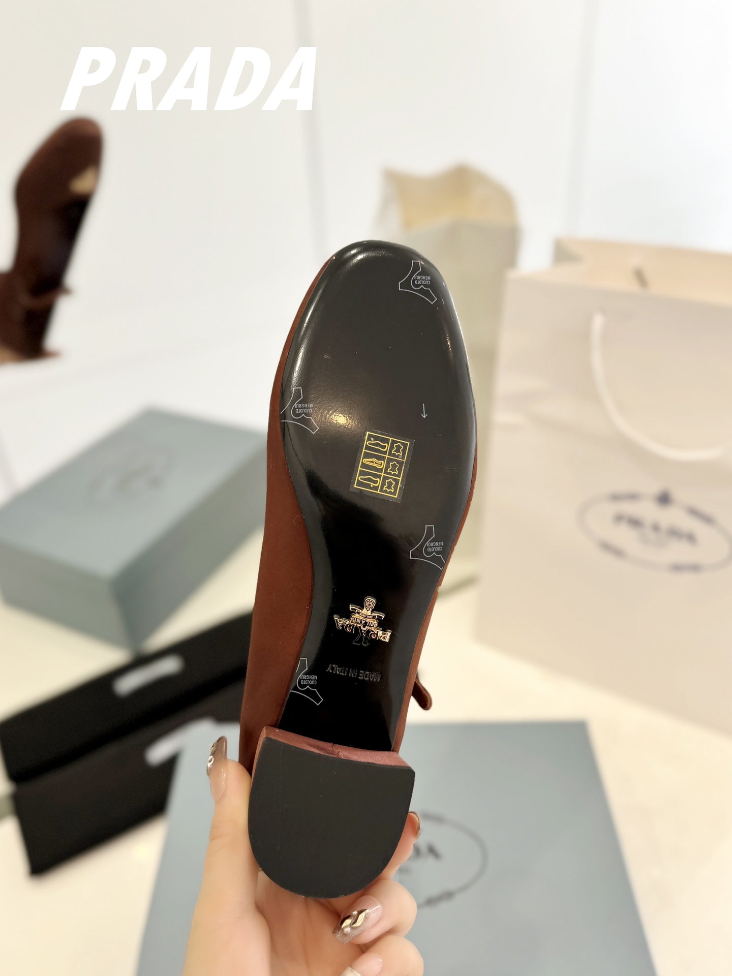 PRADA Ballerina Pumps 40 Rust Suede Fabric